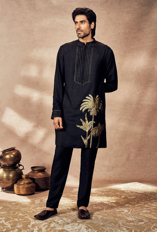 Black Palm Blooms Kurta And Pants by House Of Masaba Men, available on Indiaspopup.com