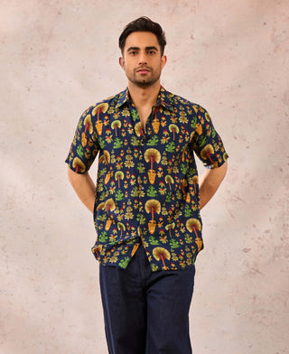 House Of Masaba Men Blue Nomadic Tribe Shirt available on indiaspopup