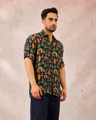 House Of Masaba Men Blue Nomadic Tribe Shirt available on indiaspopup