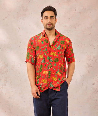 House Of Masaba Men Red Tropical Rhapsody Shirt available on indiaspopup