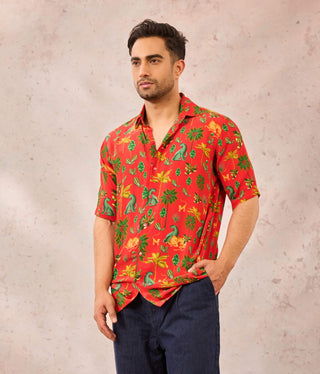 House Of Masaba Men Red Tropical Rhapsody Shirt available on indiaspopup