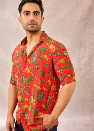 House Of Masaba Men Red Tropical Rhapsody Shirt available on indiaspopup