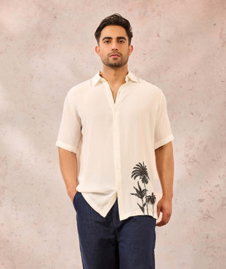 House Of Masaba Men White Palm Tree Print Shirt available on indiaspopup