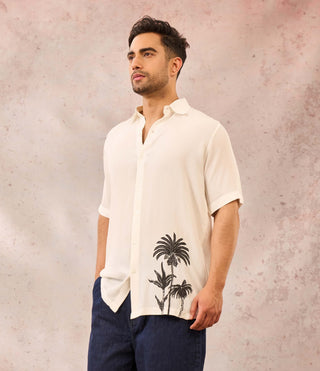 House Of Masaba Men White Palm Tree Print Shirt available on indiaspopup