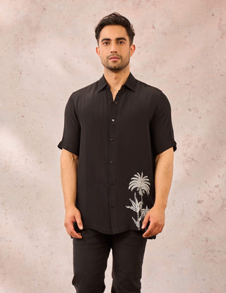 House Of Masaba Men Black Palm Tree Print Shirt available on indiaspopup