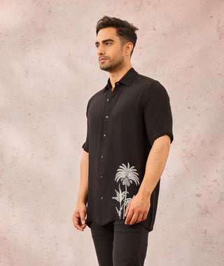 Black palm tree print shirt