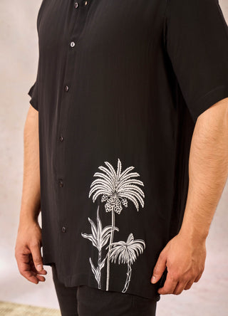 House Of Masaba Men Black Palm Tree Print Shirt available on indiaspopup