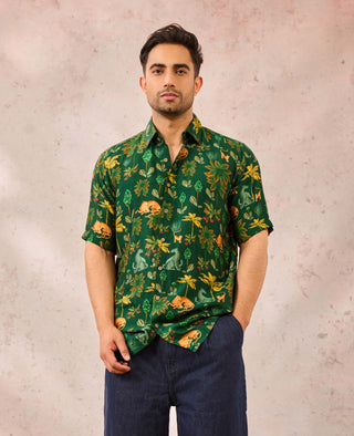 House Of Masaba Men Green Tropical Rhapsody Shirt available on indiaspopup