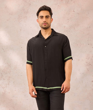 House Of Masaba Men Black Tropical Print Shirt available on indiaspopup