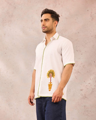 House Of Masaba Men White Tropical Embroidered Shirt available on indiaspopup