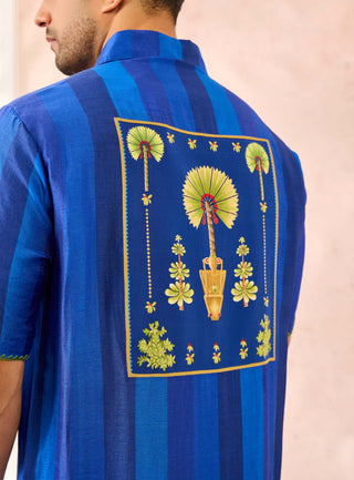 House Of Masaba Men Blue Palm Stripes Shirt available on indiaspopup