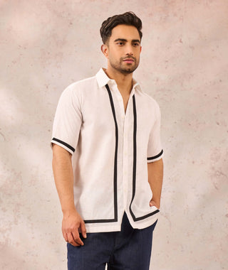 House Of Masaba Men White Monotone Tropical Shirt available on indiaspopup