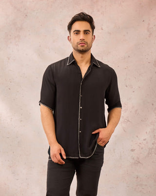 House Of Masaba Men Black Midnight Imprint Shirt available on indiaspopup