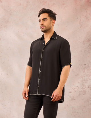 House Of Masaba Men Black Midnight Imprint Shirt available on indiaspopup