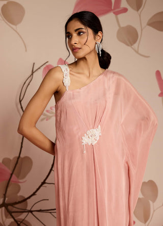 Dusty pink embellished draped full-length kaftan