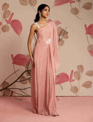 Dusty pink embellished draped full-length kaftan