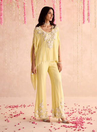 Lemon yellow embellished kaftan top and pants