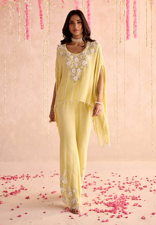 Lemon yellow embellished kaftan top and pants