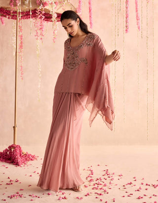 Champagne embellished kaftan top and draped skirt