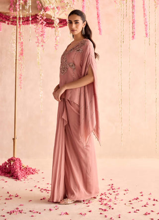 Champagne embellished kaftan top and draped skirt