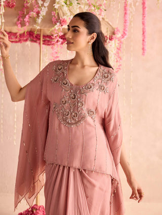 Champagne embellished kaftan top and draped skirt