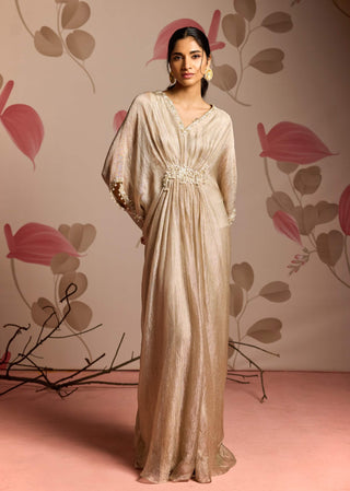 Gold embellished draped kaftan