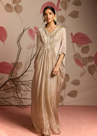Gold embellished draped kaftan