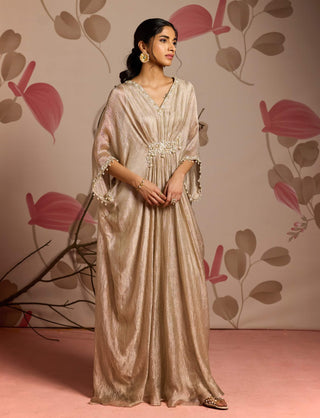 Gold embellished draped kaftan