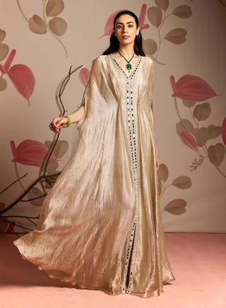 Gold embellished draped full-length kaftan
