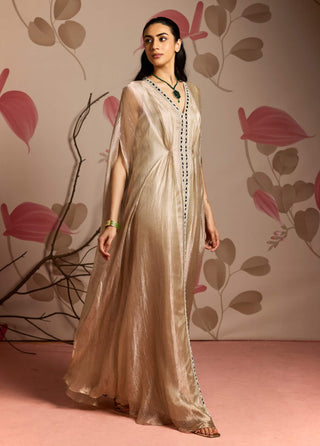 Gold embellished draped full-length kaftan