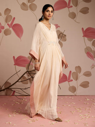Ivory embellished draped full-length kaftan