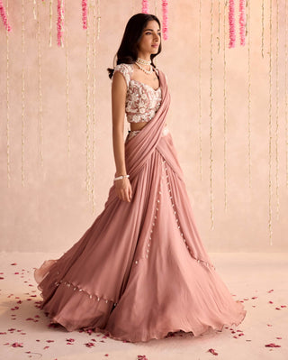 Champagne choli and lehenga with attached dupatta