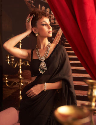 Kamli Black Embellished Blouse, Sari And Petticoat by Seema Thukral available on Indiaspopup.com