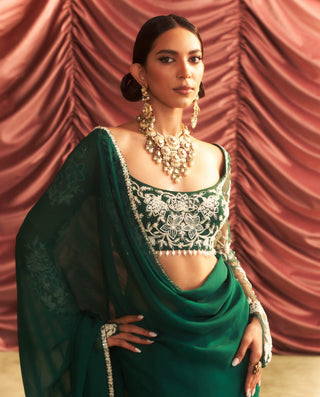 Anjali Emerald Green Organza Sari Set by Seema Thukral available on Indiaspopup.com