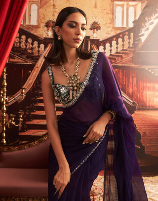 Desi girl purple organza sari set