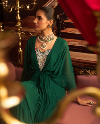 Sapna Emerald Green Draped Dress by Seema Thukral available on Indiaspopup.com