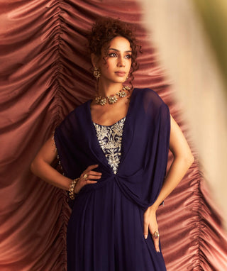 Rupa Purple Embellished Draped Jumpsuit by Seema Thukral available on Indiaspopup.com