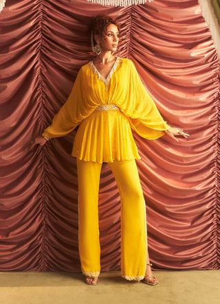 Prerna Yellow Embellished Peplum And Pants by Seema Thukral available on Indiaspopup.com