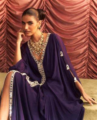 Chammak Challo Purple Draped Kaftan by Seema Thukral available on Indiaspopup.com