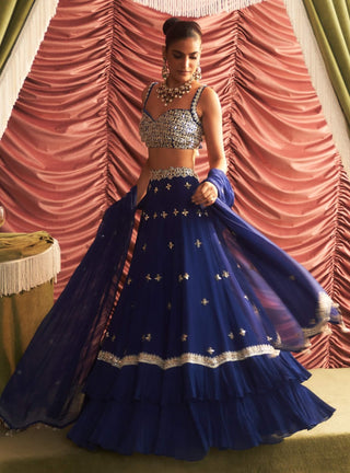 Chameli Electric Blue Embellished Lehenga Set by Seema Thukral available on Indiaspopup.com