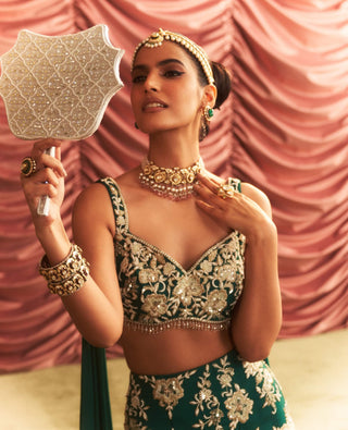 Sonal Emerald Green Lehenga And Blouse by Seema Thukral available on Indiaspopup.com