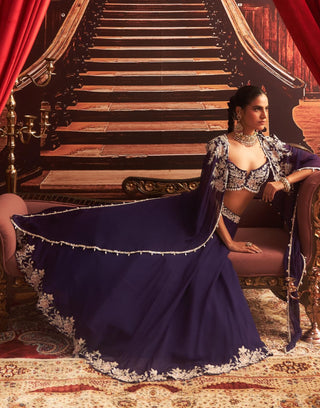 Guddi purple embellished cape and lehenga set