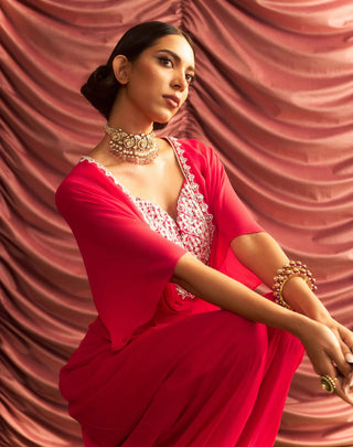 Rekha Rani Pink Embellished Draped Jumpsuit by Seema Thukral available on Indiaspopup.com