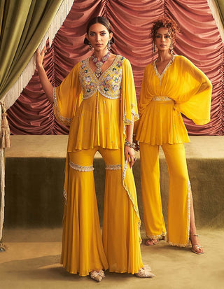 Jyoti Yellow Embellished Peplum And Gharara Pants by Seema Thukral available on Indiaspopup.com