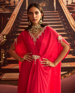 Soni Rani Pink Embellished Draped Kaftan by Seema Thukral available on Indiaspopup.com