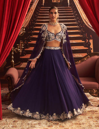 Guddi purple embellished cape and lehenga set