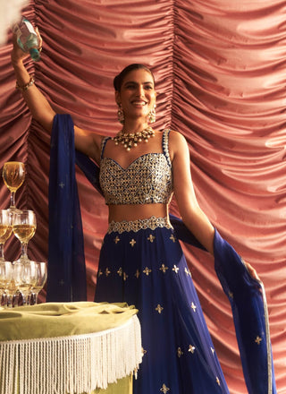 Chameli Electric Blue Embellished Lehenga Set by Seema Thukral available on Indiaspopup.com