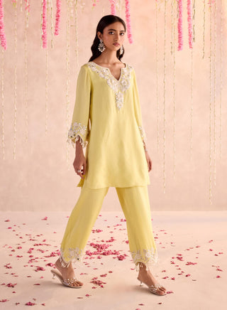 Lemon yellow embellished kurta and pants