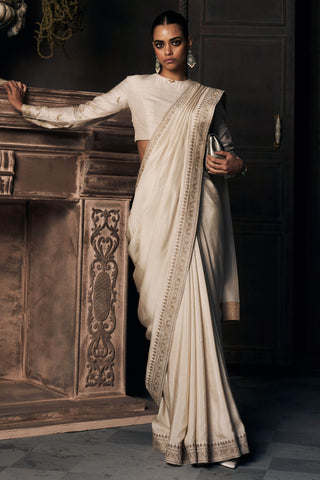 Royal montmartre ekru silk sari with blouse