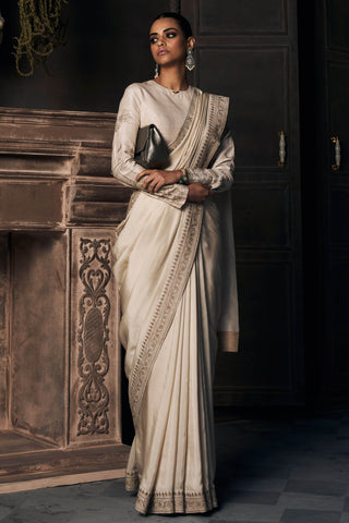 Royal montmartre ekru silk sari with blouse
